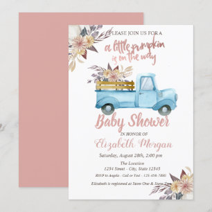 Invitation Citrouille Camion Floral Rose Baby shower or