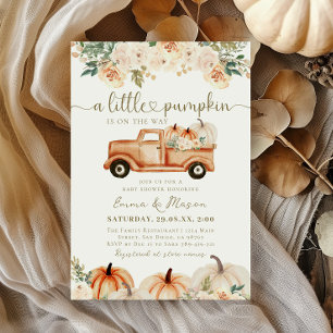 Invitation Citrouille Camion Orange Automne Baby shower neutr