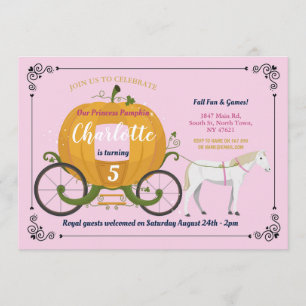Invitation Citrouille Carriage Horse Fall Girls Birthday Part