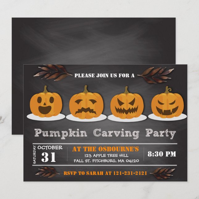Invitation Citrouille Carving Halloween Cute Spooktacular Par (Devant / Derrière)