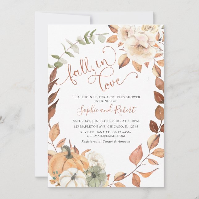 Invitation Citrouille Chute d'amour Automne Couples nuptiaux  (Devant)