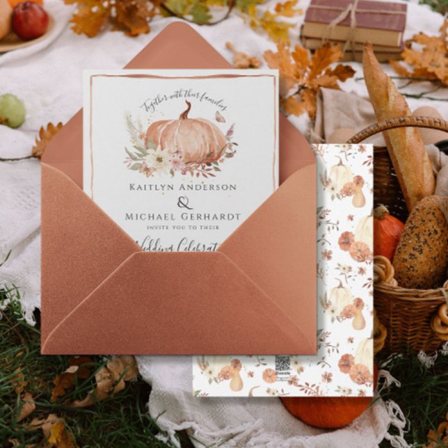 Invitation Citrouille Chute Folial Aquarelle Florale Mariage (Créateur téléchargé)