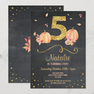 Invitation Citrouille CINQ Anniversaire 5E H Chalk Gold Invit