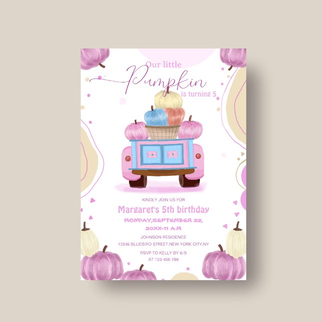 Invitation citrouille coloré élégant anniversaire enfant Invi (Créateur téléchargé)