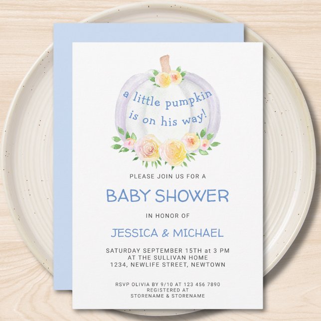 Invitation Citrouille Couples Boys Baby shower bleu (Créateur téléchargé)