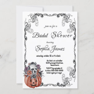 Invitation citrouille crâne floral halloween douche nuptiale