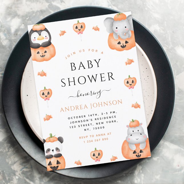 Invitation Citrouille d'aquarelle Animaux Baby shower d'Hallo (Créateur téléchargé)