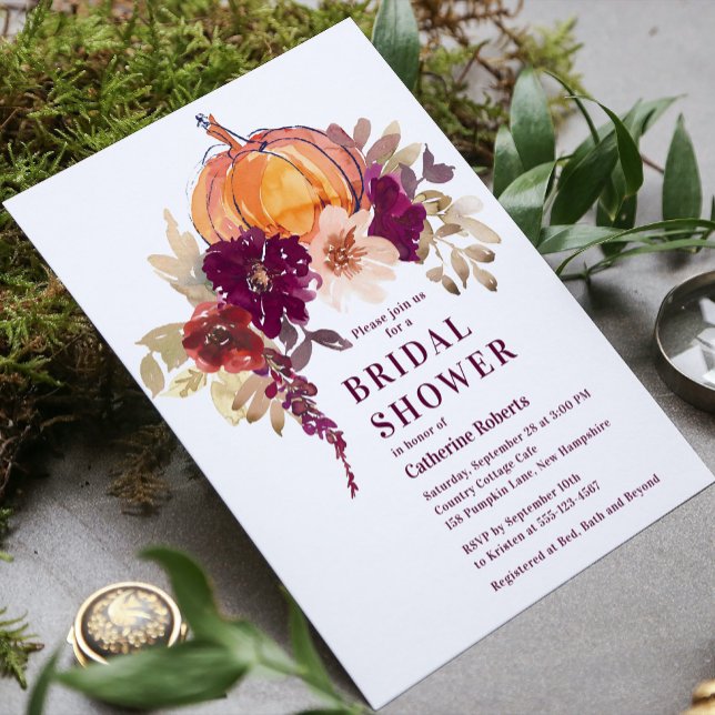 Invitation Citrouille d'aquarelle florale de Bourgogne I (Créateur téléchargé)