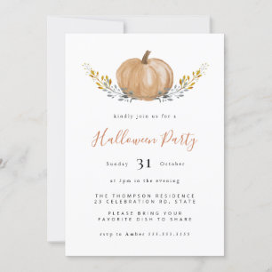 Invitation Citrouille d'aquarelle minimale fête d'Halloween