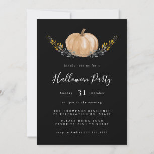 Invitation Citrouille d'aquarelle minimale Halloween Black Pa