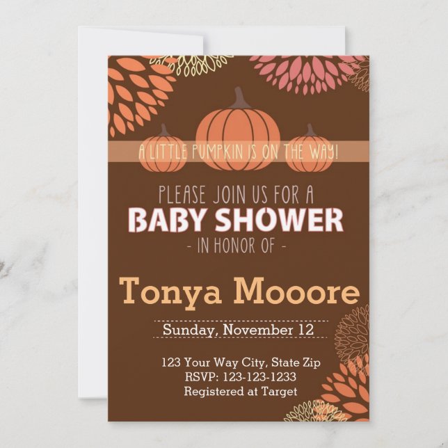 Invitation Citrouille d'automne Baby shower (Devant)
