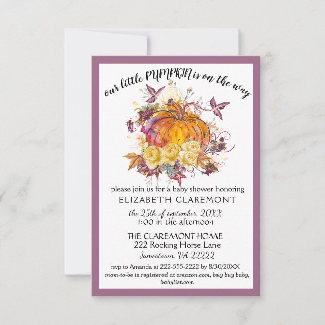 Invitation Citrouille d'automne Baby shower (Devant)