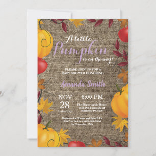 Invitation Citrouille d'automne Burlap Girl Baby shower invit
