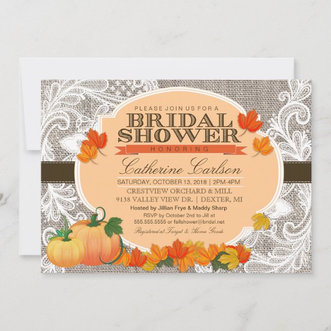 Invitation Citrouille d'automne Burlap & Lace et Fête de l'ma (Devant)