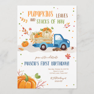 Invitation Citrouille d'automne Camion bleu Orange Green Boy