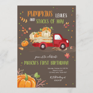 Invitation Citrouille d'automne Camion rouge Orange Green Boy