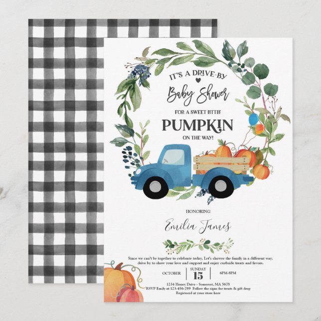 Invitation Citrouille d'automne du Citrouille pour bébé Garço (Devant / Derrière)