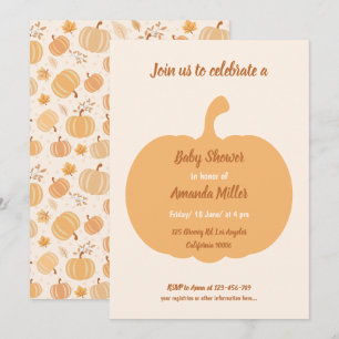 Invitation Citrouille d'automne et Baby shower pastel de feui