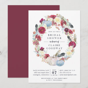 Invitation Citrouille d'automne et Fête des mariées florale d