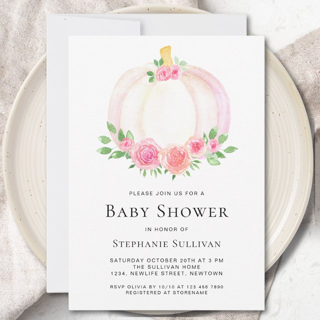 Invitation Citrouille d'automne Floral Baby shower fille (Créateur téléchargé)
