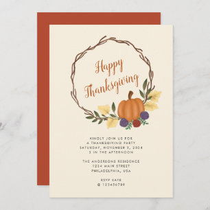 Invitation Citrouille d'automne moderne Wreath Thanksgiving P