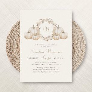 Invitation Citrouille d'automne Monogramme Baby shower d'auto
