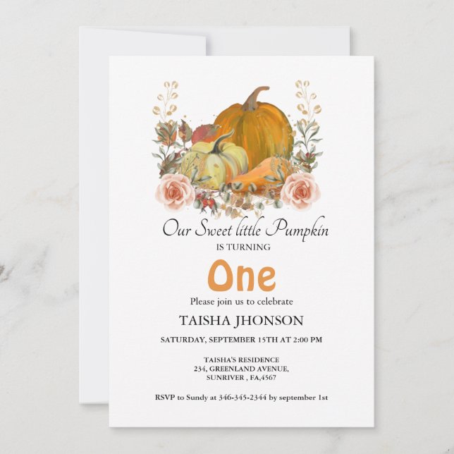 Invitation Citrouille d'automne premier anniversaire (Devant)