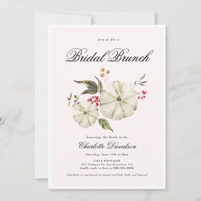 Invitation Citrouille d'automne Romantique Feminine Bridal Br (Devant)
