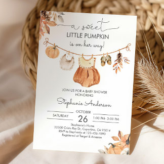 Invitation Citrouille d'automne Vêtements de bébé Baby shower