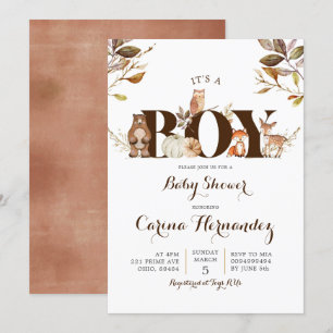 Invitation Citrouille d'automne Woodland Boy Baby shower Invi