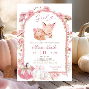 Invitation Citrouille de automne Baby shower fille Fox blanc