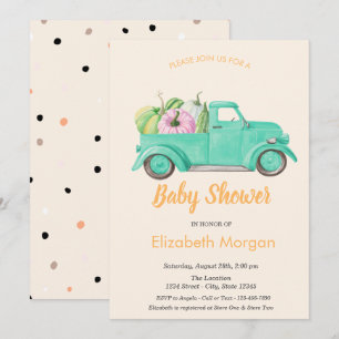 Invitation Citrouille de camion, Baby shower Pois