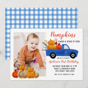 Invitation Citrouille de camion bleu automne Anniversaire ave