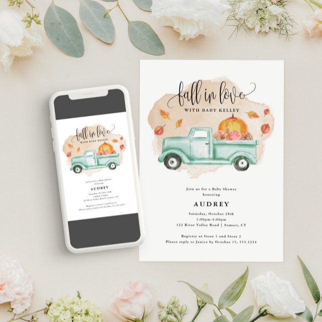 Invitation Citrouille de camion de ferme Automne Baby shower (Fall in love...with this cute invitaton!)