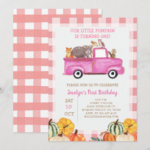 Invitation Citrouille de camion rose 1er anniversaire