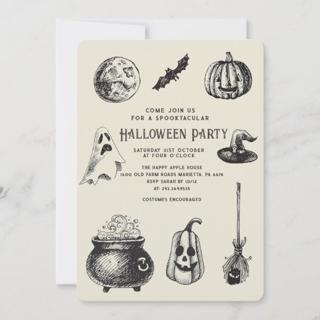 Invitation Citrouille de chat noir de la fête d'Halloween (Devant)
