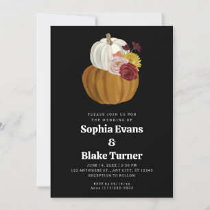 Invitation Citrouille de chute orange et blanc Mariage noir