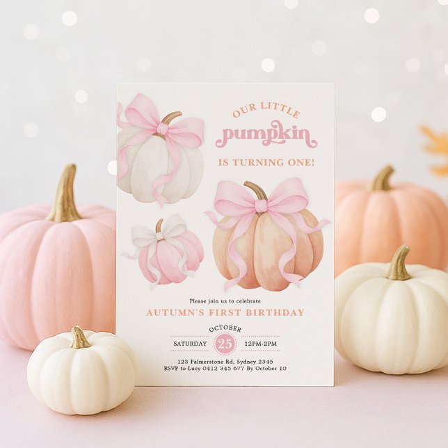 Invitation Citrouille de la ceinture rose Fille 1er anniversa (Créateur téléchargé)
