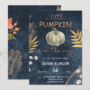 Invitation Citrouille de la Marine Blue Fall Baby shower Invi