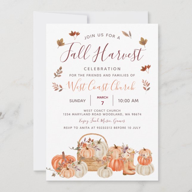 Invitation Citrouille de la récolte d'automne, communauté de  (Devant)