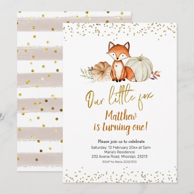 Invitation Citrouille de l'automne Notre petit renard en tour (Devant / Derrière)