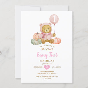Invitation Citrouille de l'ours rose automne Beary premier an