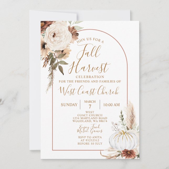 Invitation Citrouille de récolte d'automne Boho, communauté F (Devant)