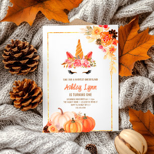 Invitation Citrouille de récolte d'automne Unicorn 1er annive