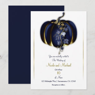 Invitation Citrouille de Storybook Dark Blue & Gold Mariage d