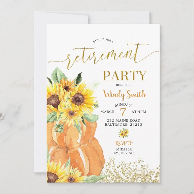 Invitation Citrouille de tournesol Automne Parti de retraite  (Devant)