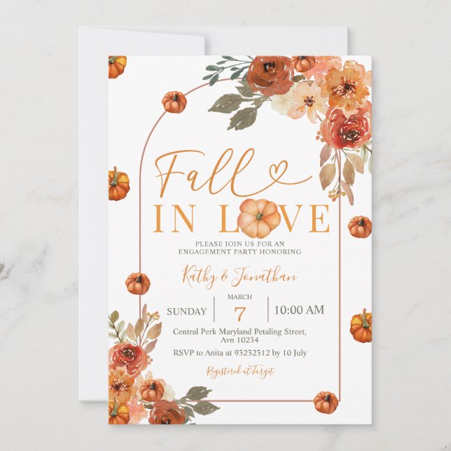 Invitation Citrouille d'engagement de l'Arc Floral Automne (Devant)