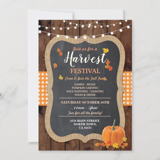Invitation Citrouille d'événement de Harvest Festival Chalk E (Devant)