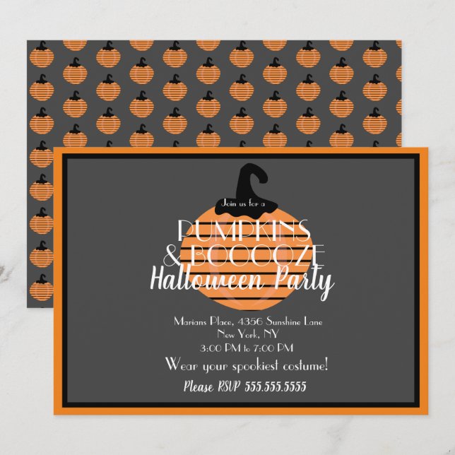 Invitation Citrouille d'Halloween adulte Orange Grey Party (Devant / Derrière)