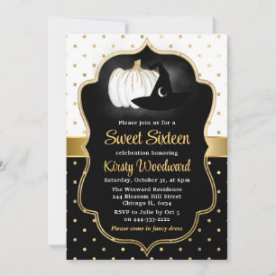 Invitation Citrouille d'Halloween et chapeau de sorcière Swee